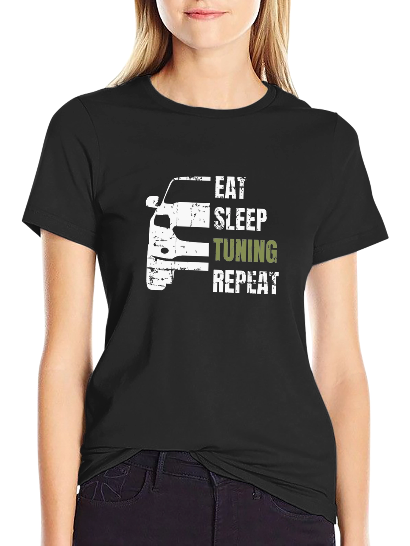 Eat Sleep Tuning Repeat Black Graphic T-Shirt