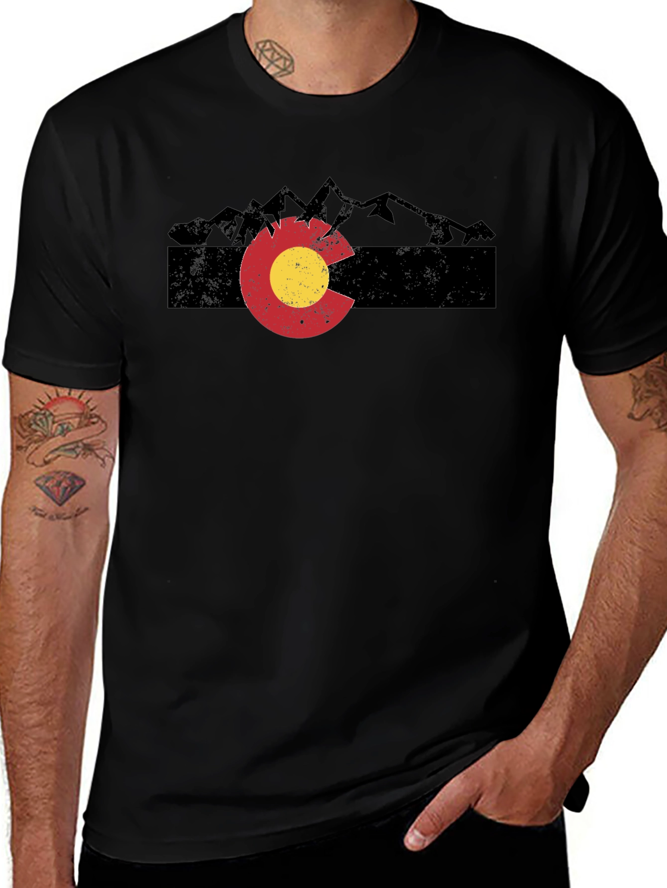 Colorado Mountain T-Shirt - Distressed Flag Graphic Tee