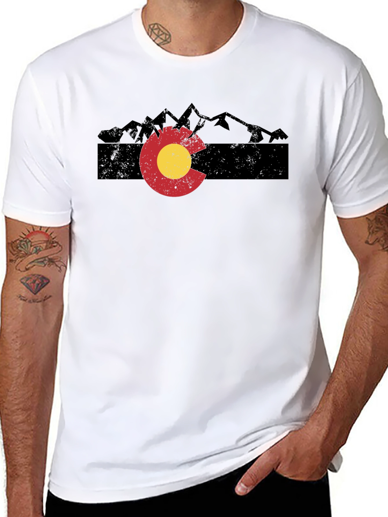 Colorado Mountain T-Shirt - Distressed Flag Graphic Tee