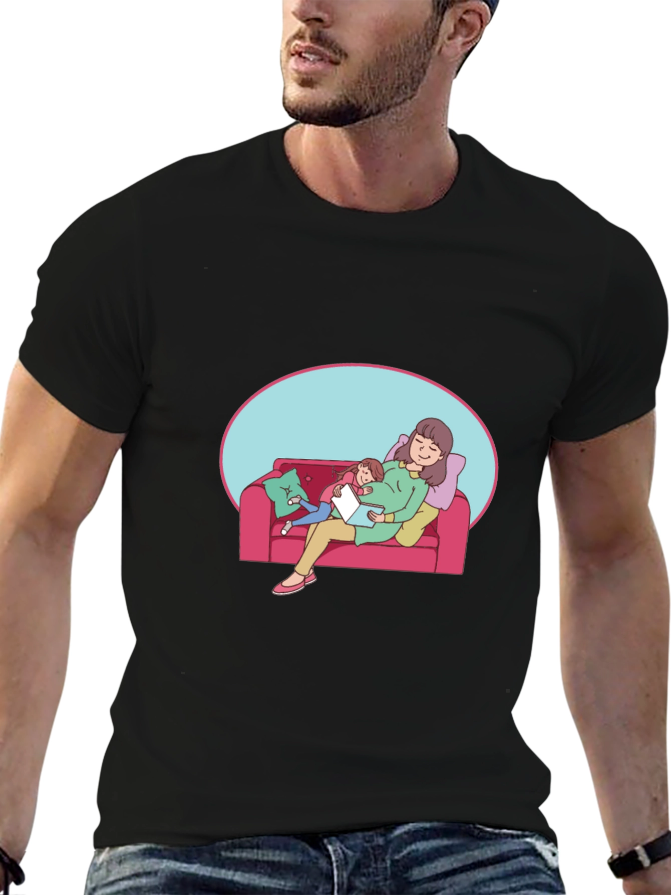 Comfortable Black T-Shirt - Mother & Child Graphic