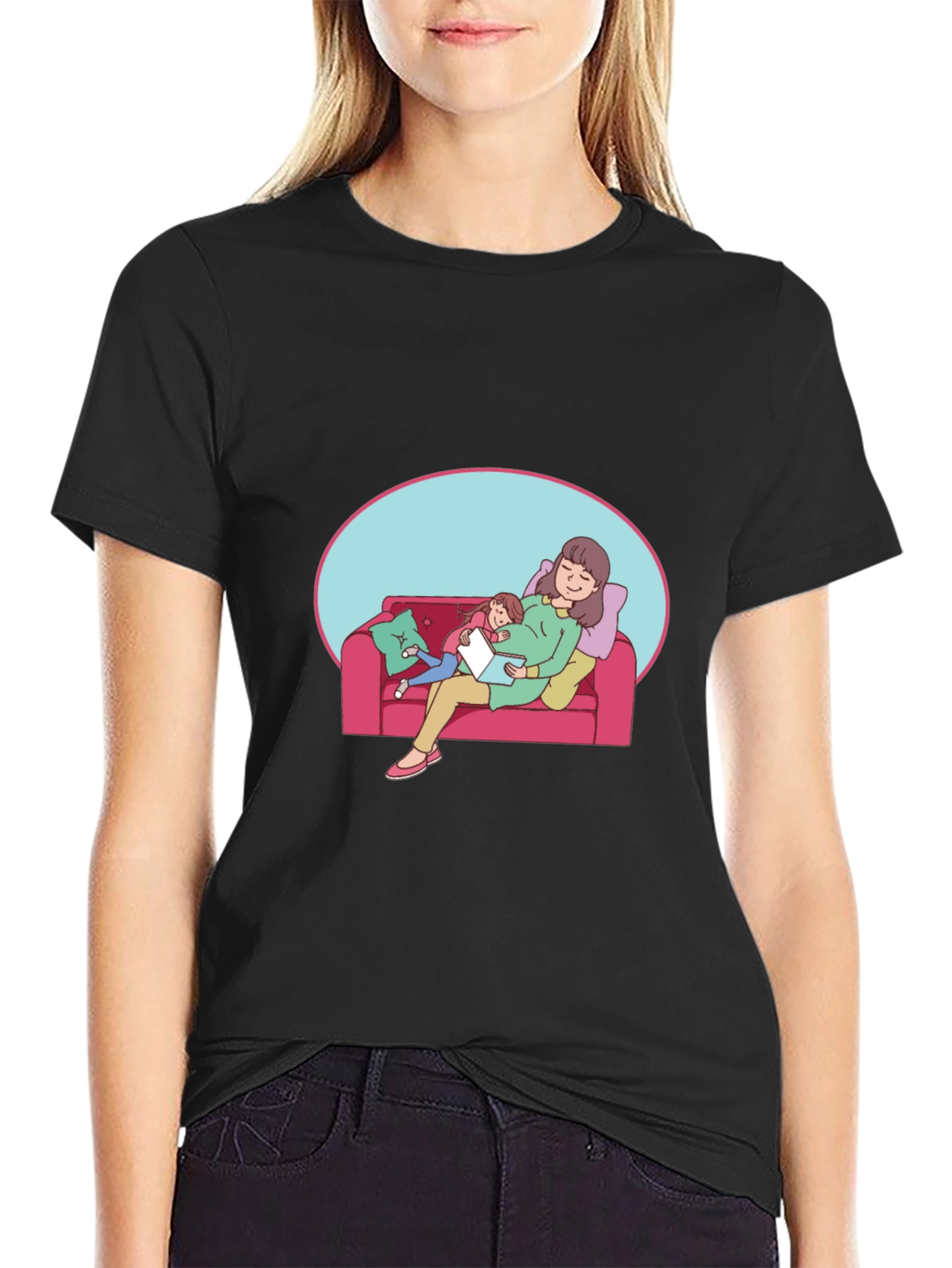 Comfortable Black T-Shirt - Mother & Child Graphic