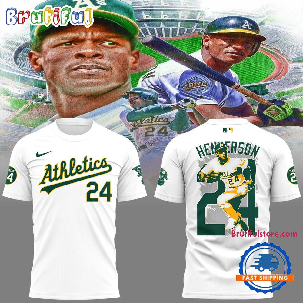 Oakland Athletics Rickey Henderson FOREVER 24 All Over Printed T-shirt - White