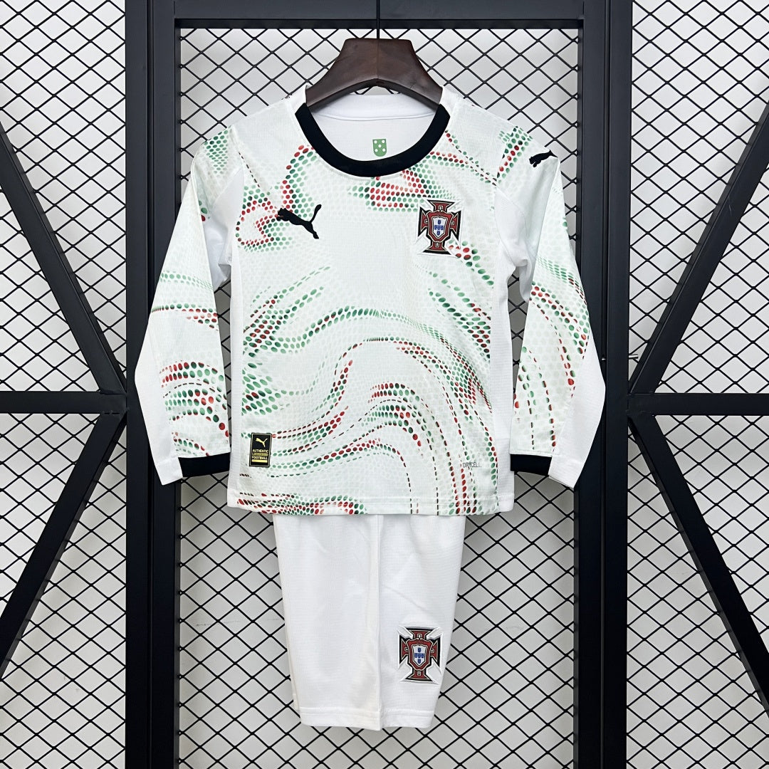 Kid's Portugal Away Long Sleeve Jersey+Shorts 2025