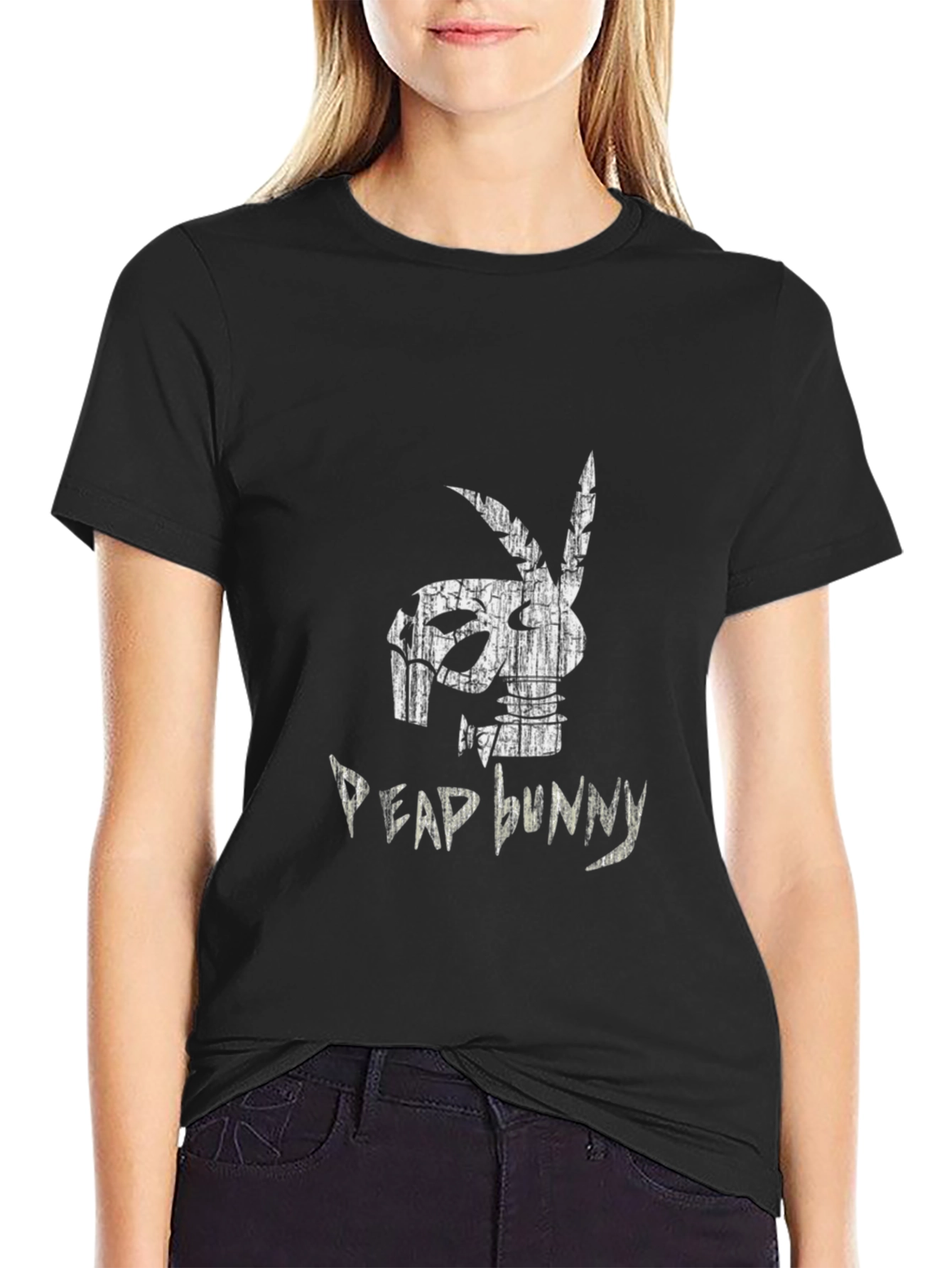 Distressed Dead Bunny Graphic Black T-Shirt