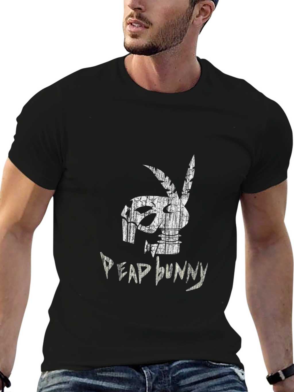 Distressed Dead Bunny Graphic Black T-Shirt
