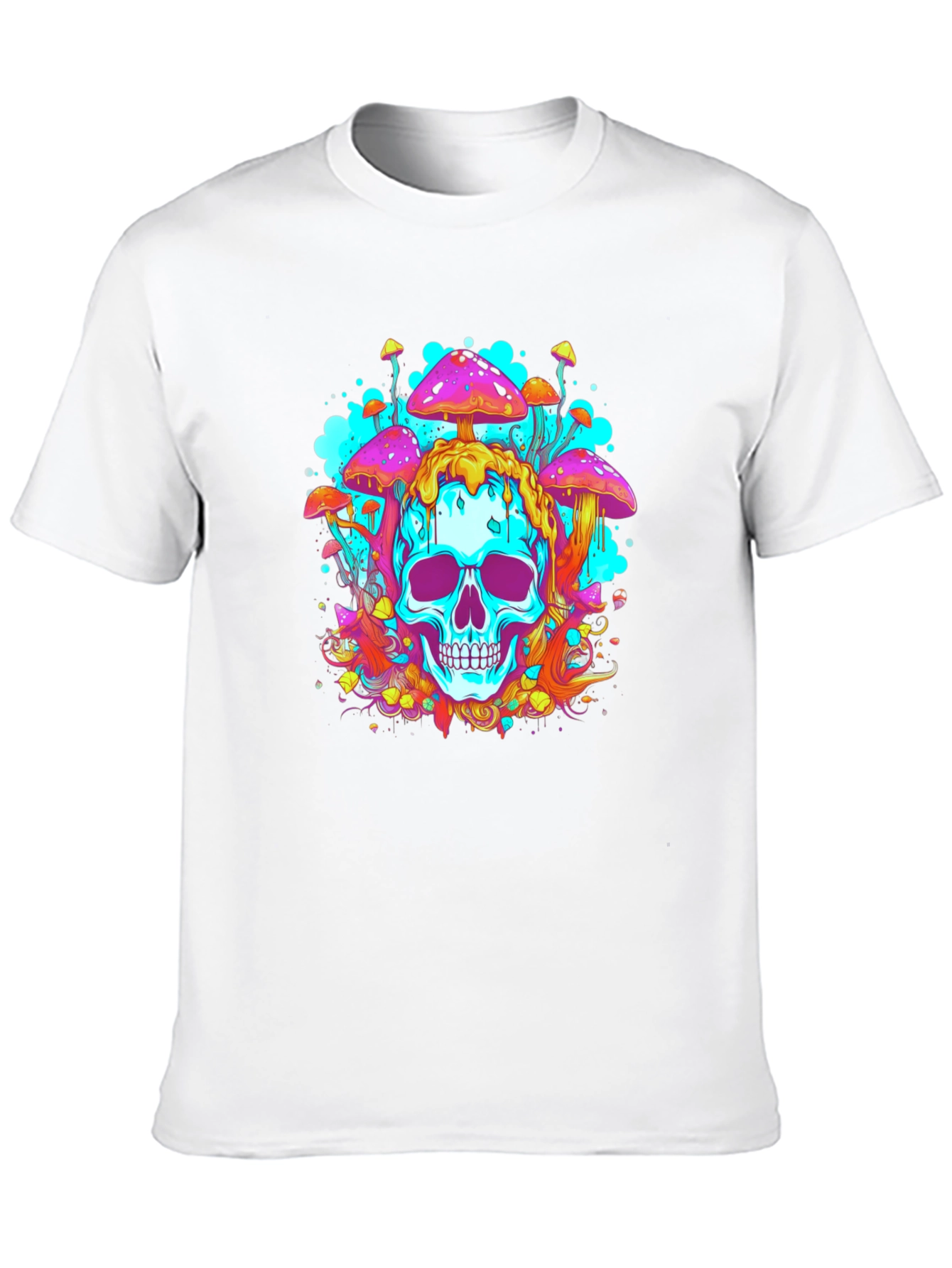 Trippy Skull Mushroom Graphic Tee - Bold Black Cotton