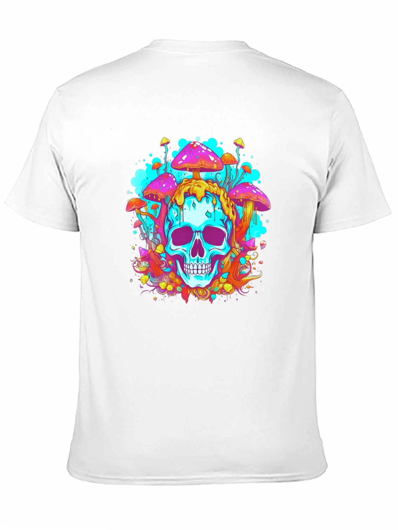 Trippy Skull Mushroom Graphic Tee - Bold Black Cotton