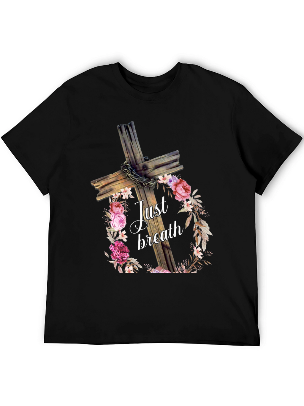 Just Breath Floral Cross Graphic Tee
