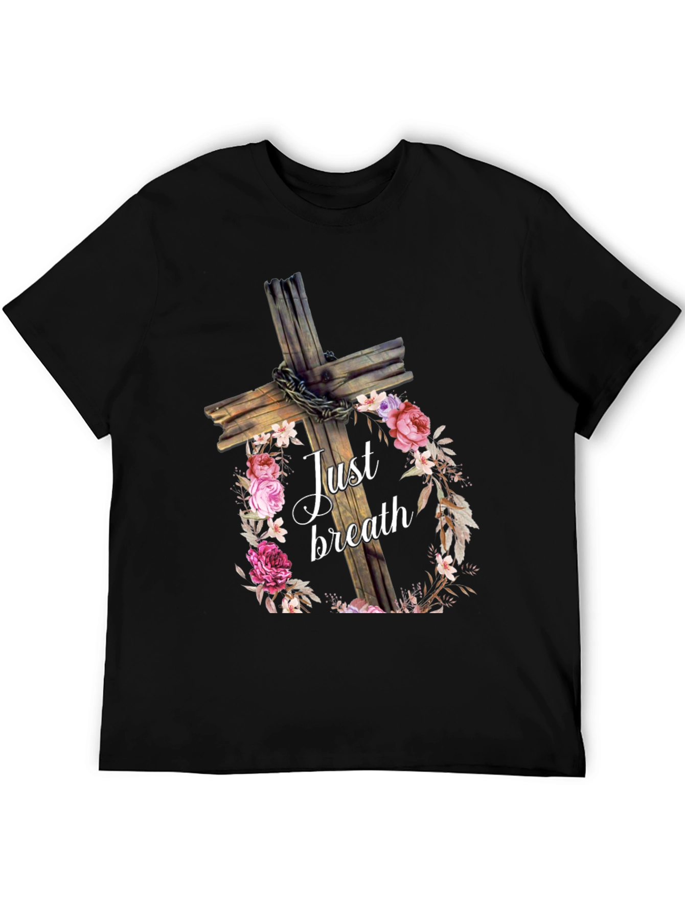 Just Breath Floral Cross Graphic Tee