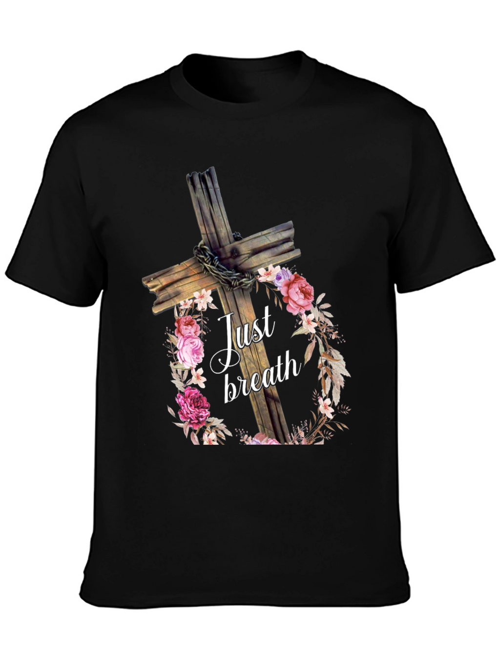 Just Breath Floral Cross Graphic Tee
