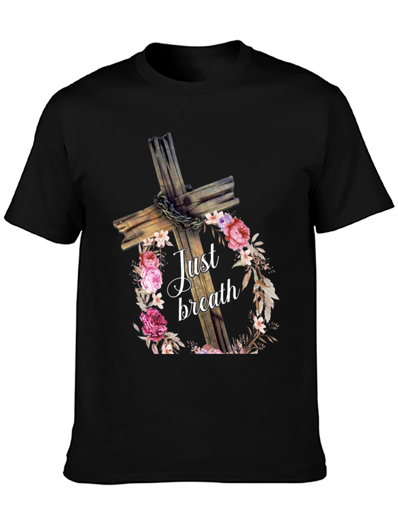 Just Breath Floral Cross Graphic Tee