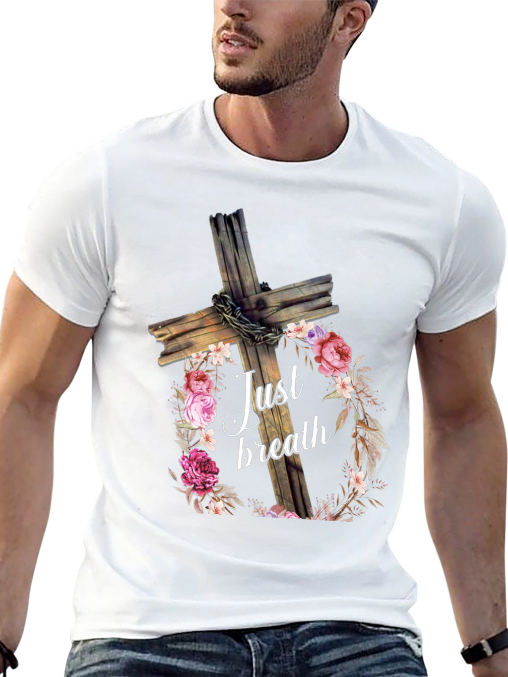 Just Breath Floral Cross Graphic Tee