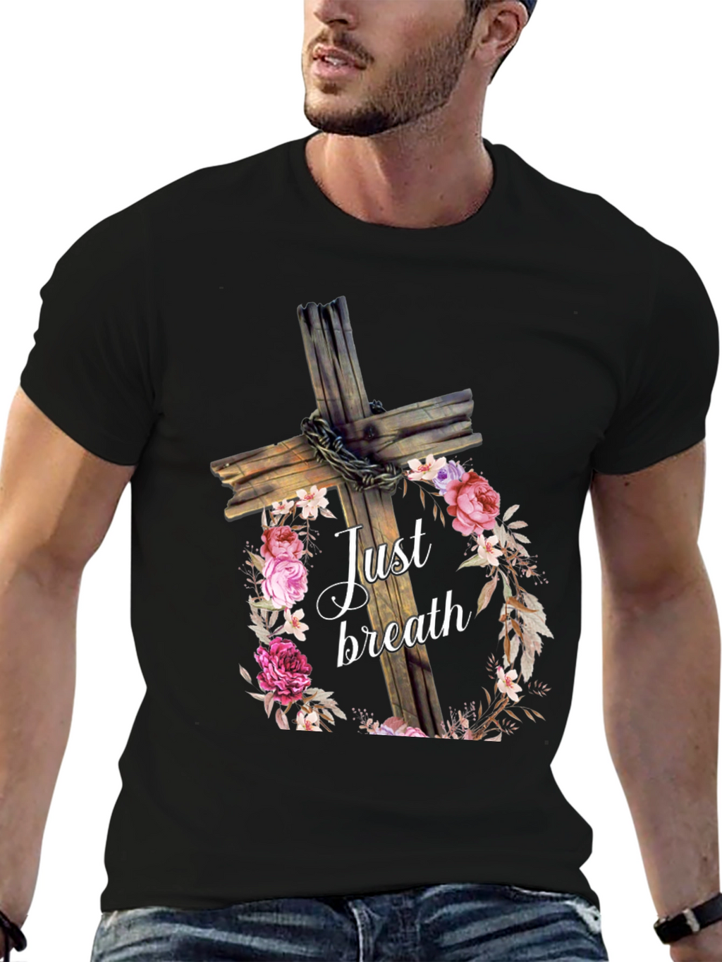 Just Breath Floral Cross Graphic Tee