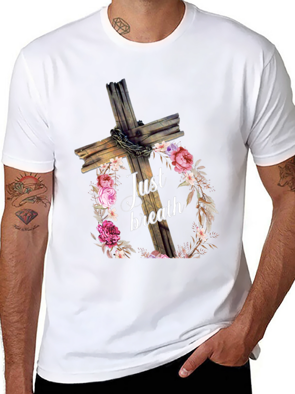 Just Breath Floral Cross Graphic Tee