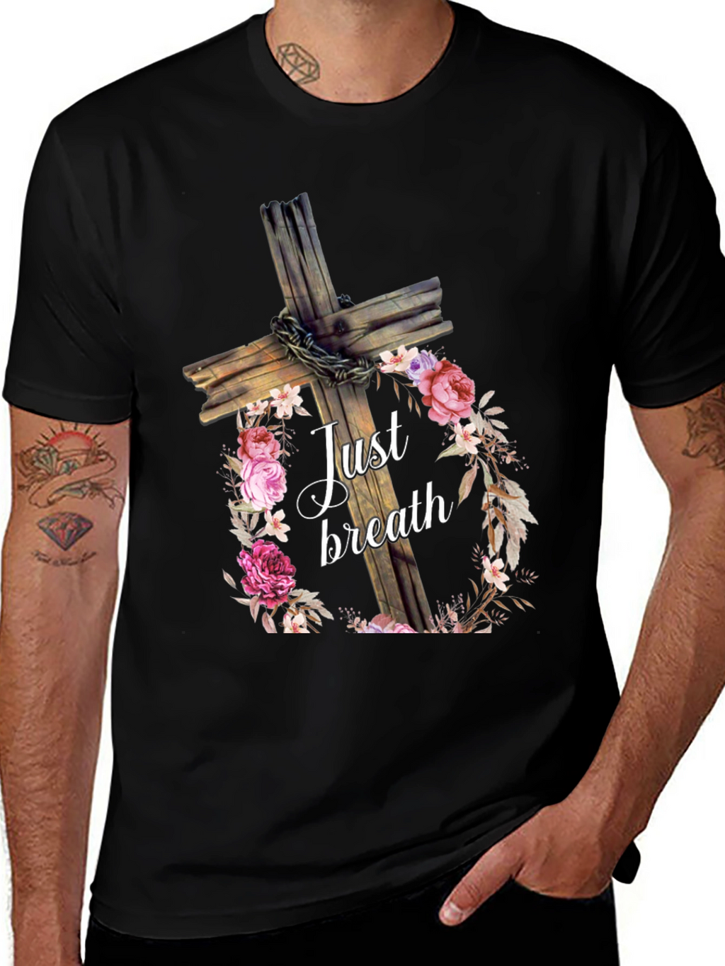 Just Breath Floral Cross Graphic Tee
