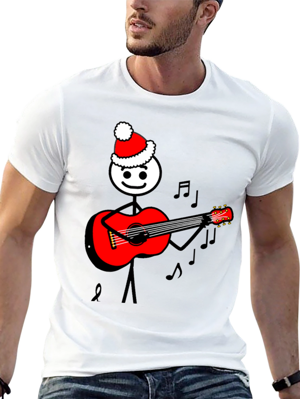 Christmas Stick Figure Guitarist T-Shirt