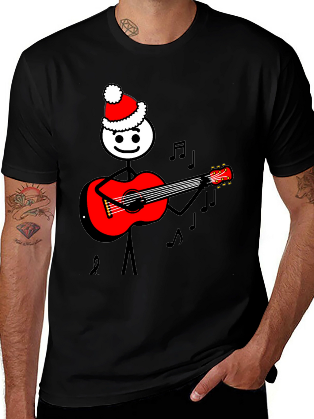 Christmas Stick Figure Guitarist T-Shirt
