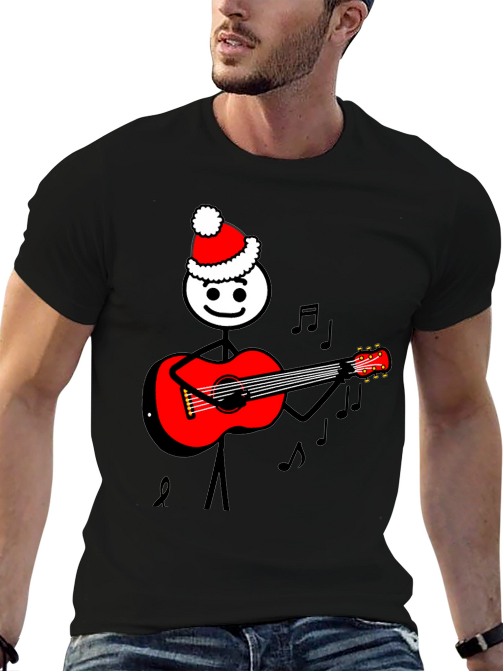 Christmas Stick Figure Guitarist T-Shirt
