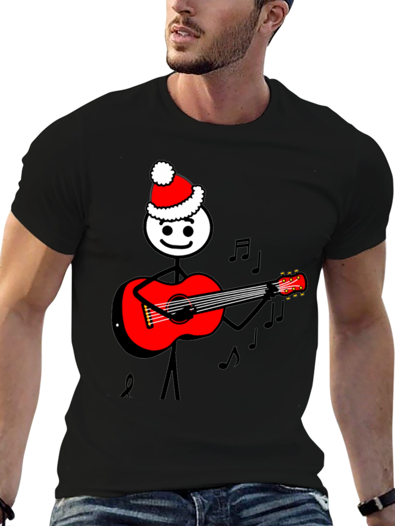Christmas Stick Figure Guitarist T-Shirt