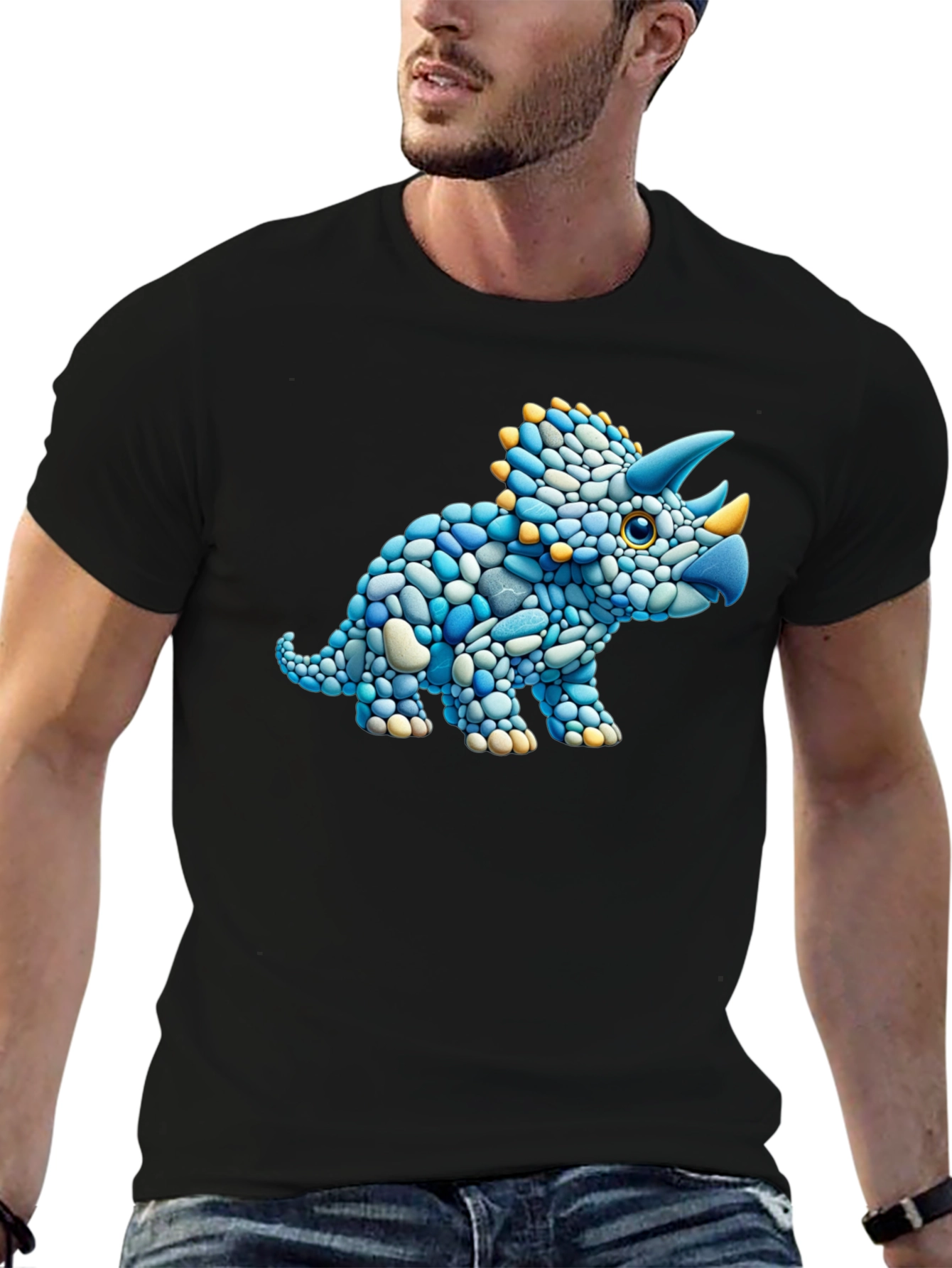 Dino Stone Art Graphic Tee - Black
