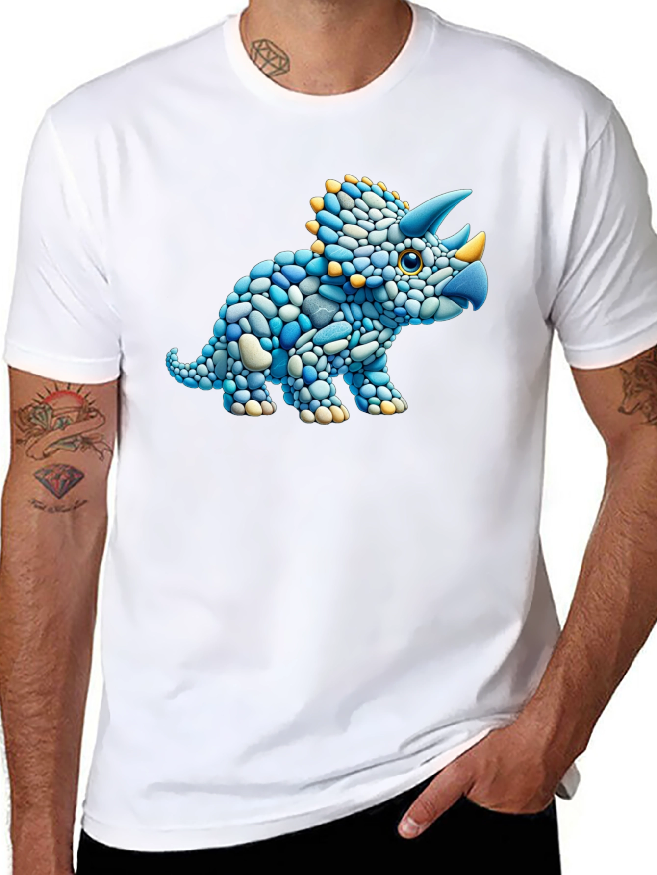 Dino Stone Art Graphic Tee - Black