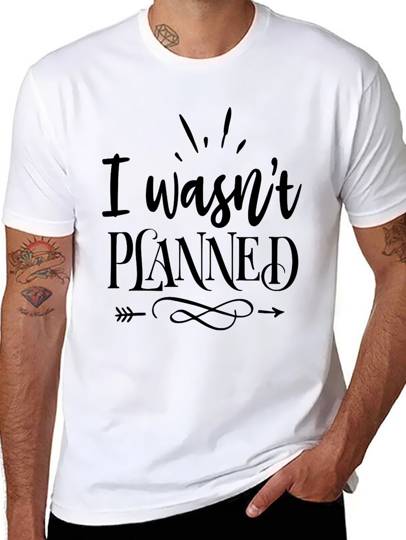 I Wasnt Planned Graphic Tee - Mens Black Cotton T-Shirt