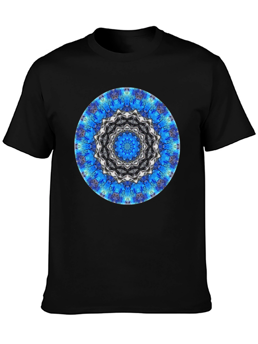 Blue Mandala Graphic Print Mens Black T-Shirt
