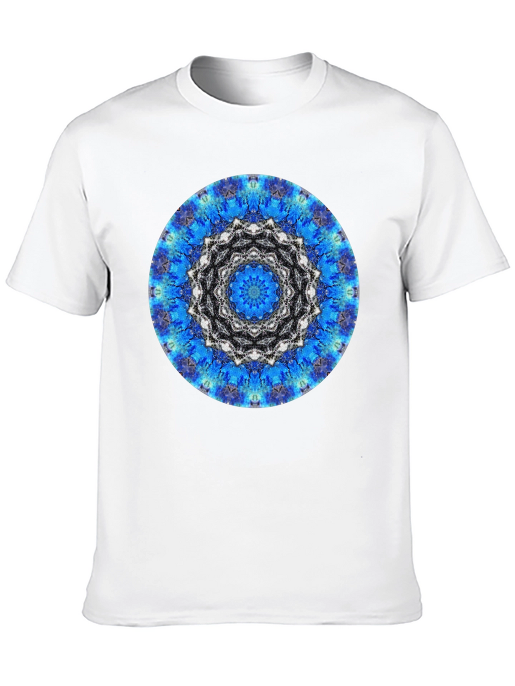 Blue Mandala Graphic Print Mens Black T-Shirt