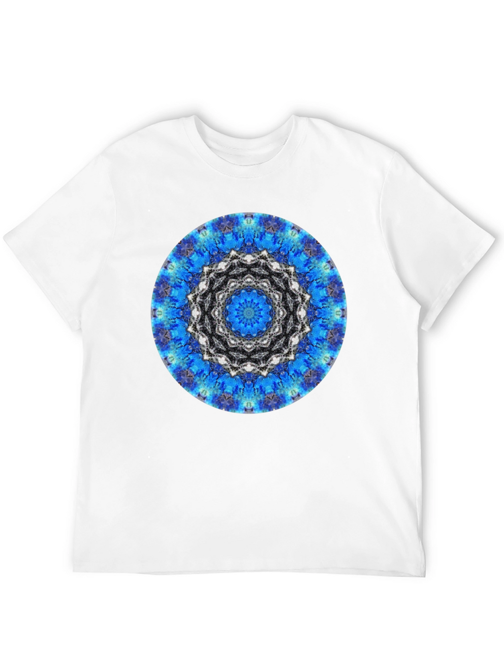 Blue Mandala Graphic Print Mens Black T-Shirt