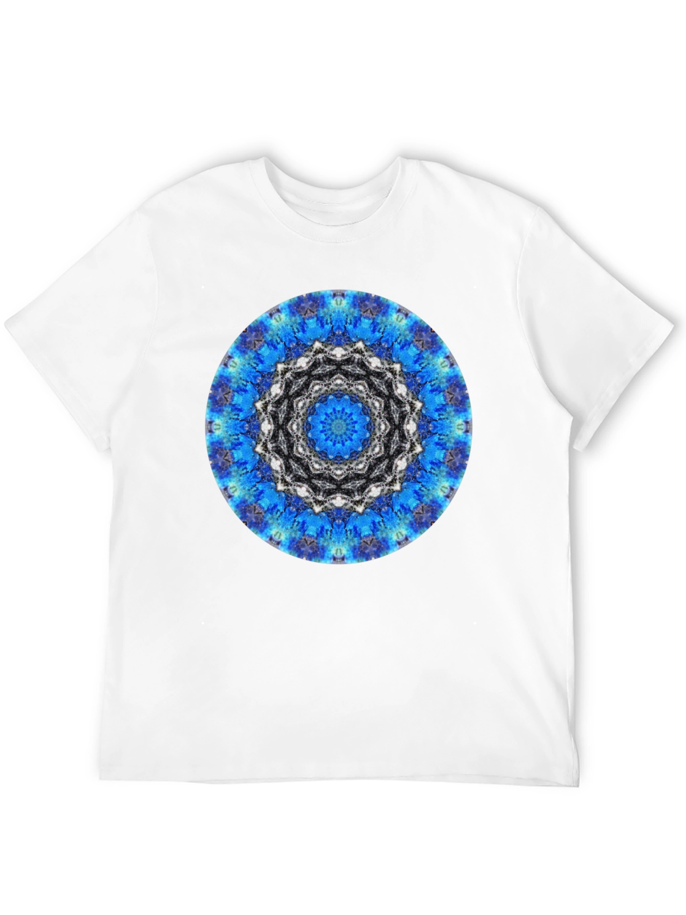 Blue Mandala Graphic Print Mens Black T-Shirt