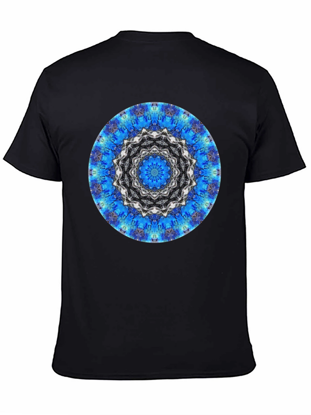 Blue Mandala Graphic Print Mens Black T-Shirt