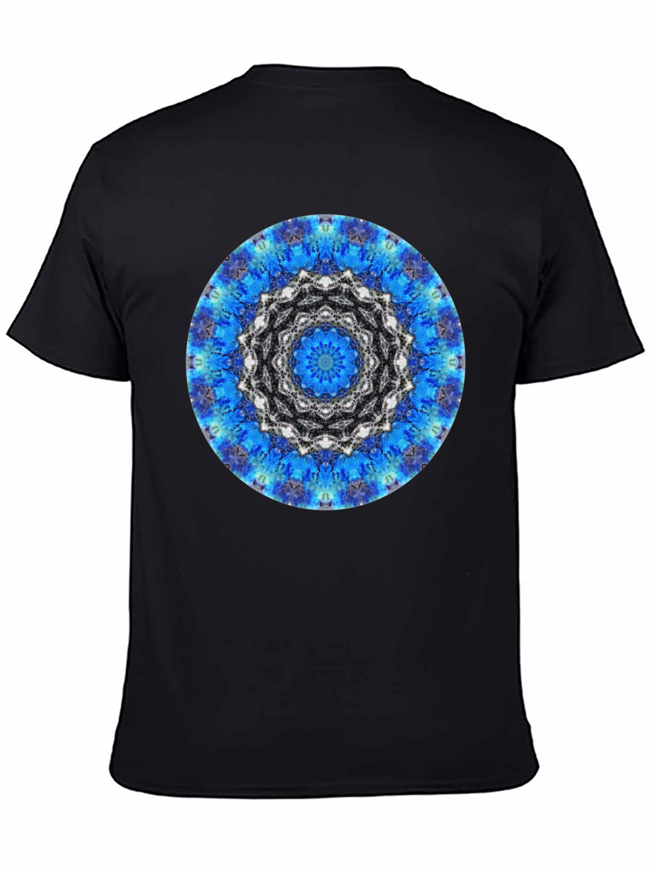 Blue Mandala Graphic Print Mens Black T-Shirt