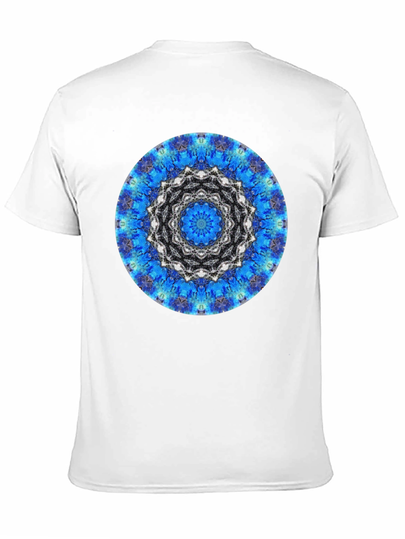 Blue Mandala Graphic Print Mens Black T-Shirt