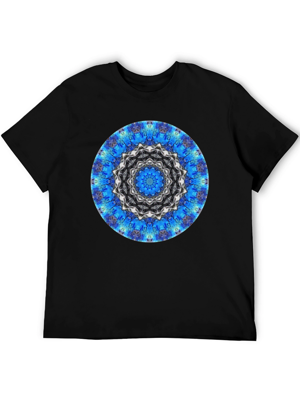 Blue Mandala Graphic Print Mens Black T-Shirt