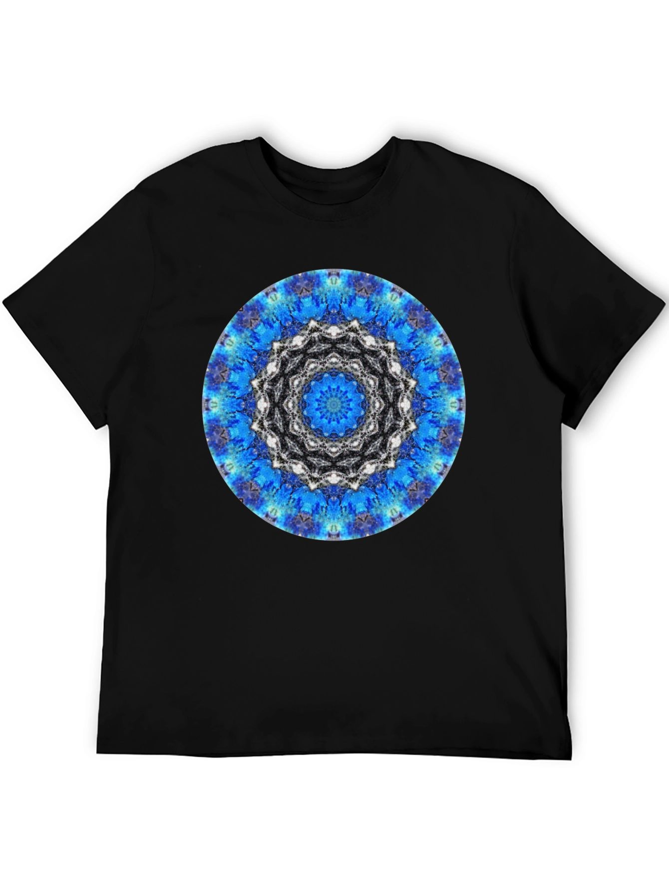Blue Mandala Graphic Print Mens Black T-Shirt