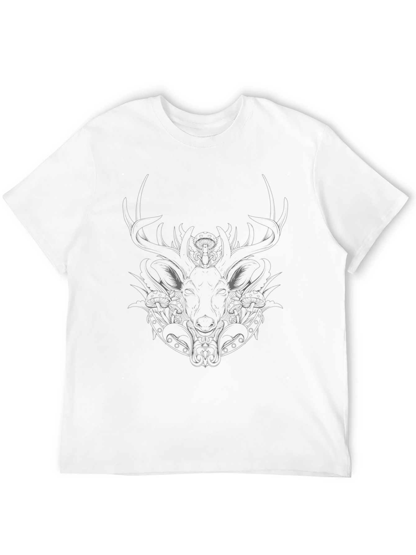 Black T-Shirt with Stylized Stag Design