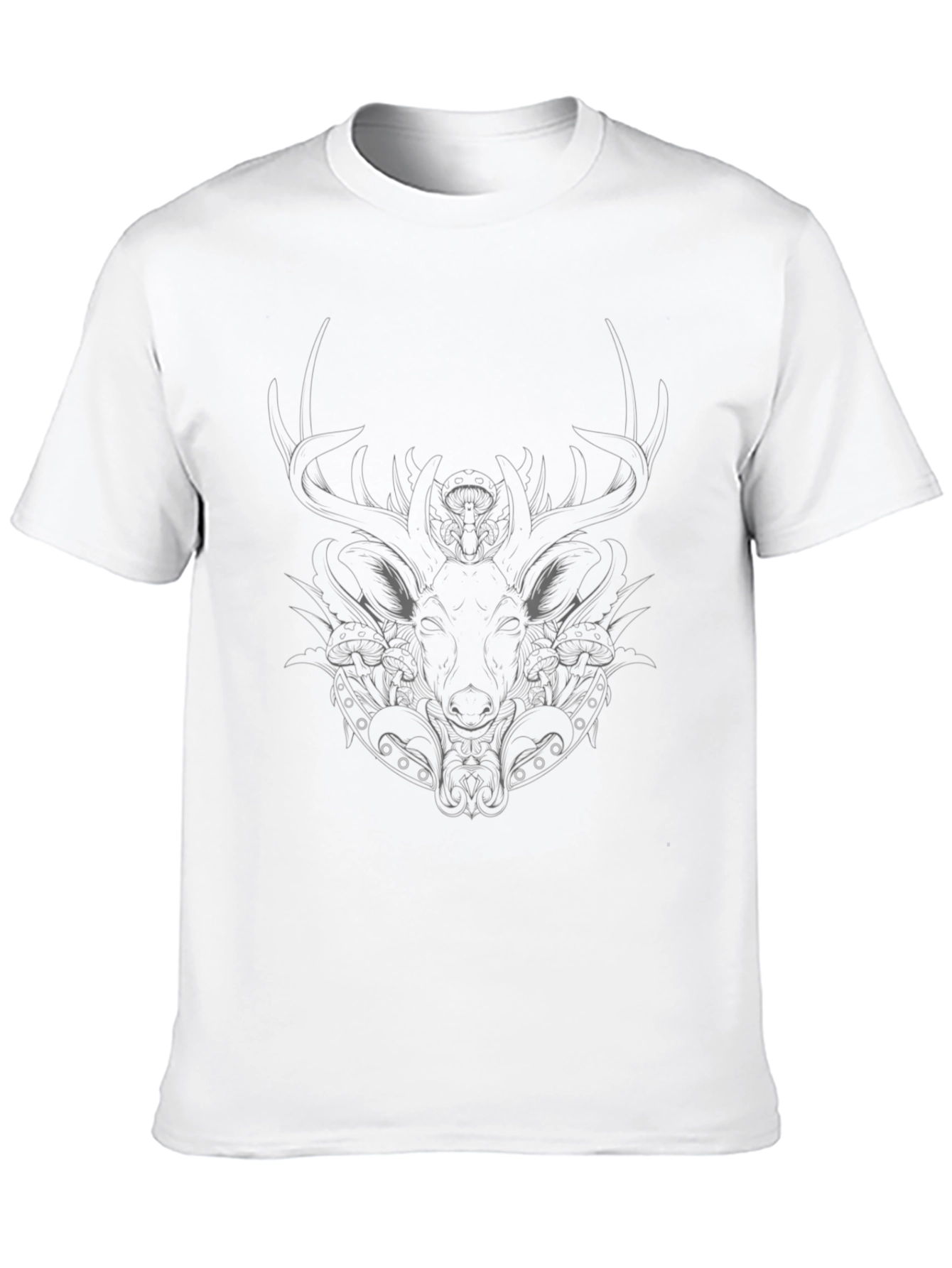 Black T-Shirt with Stylized Stag Design