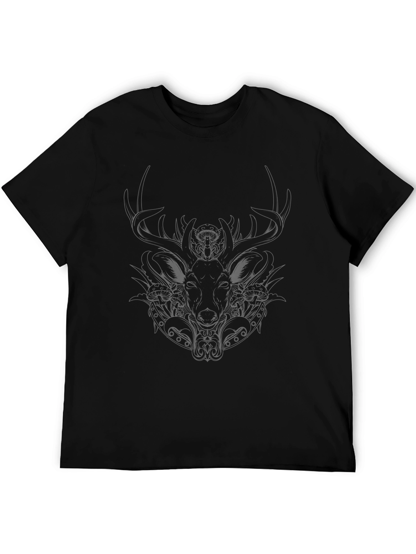 Black T-Shirt with Stylized Stag Design