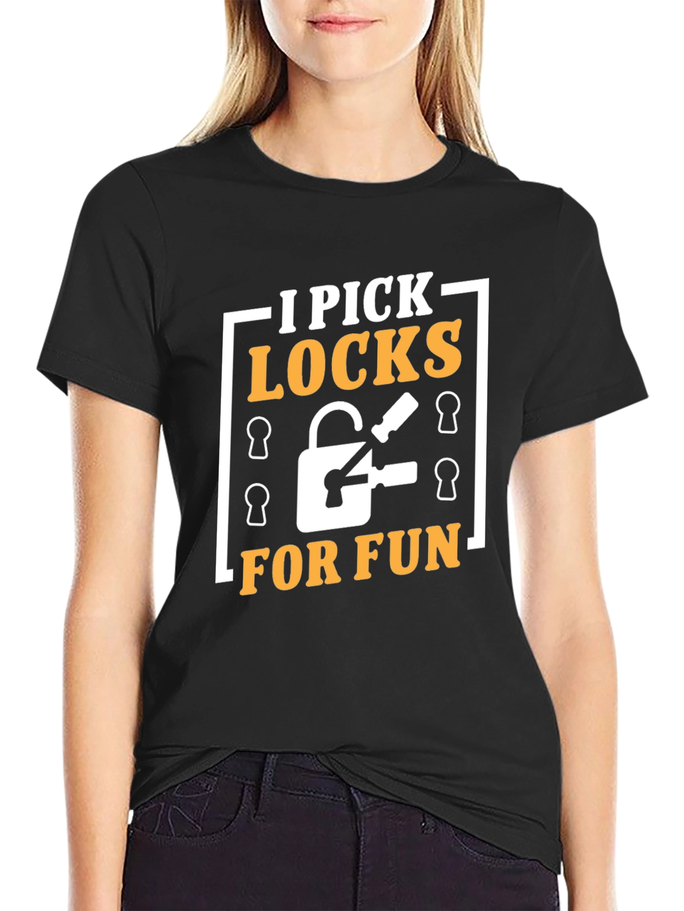 I Pick Locks For Fun Black Graphic Tee