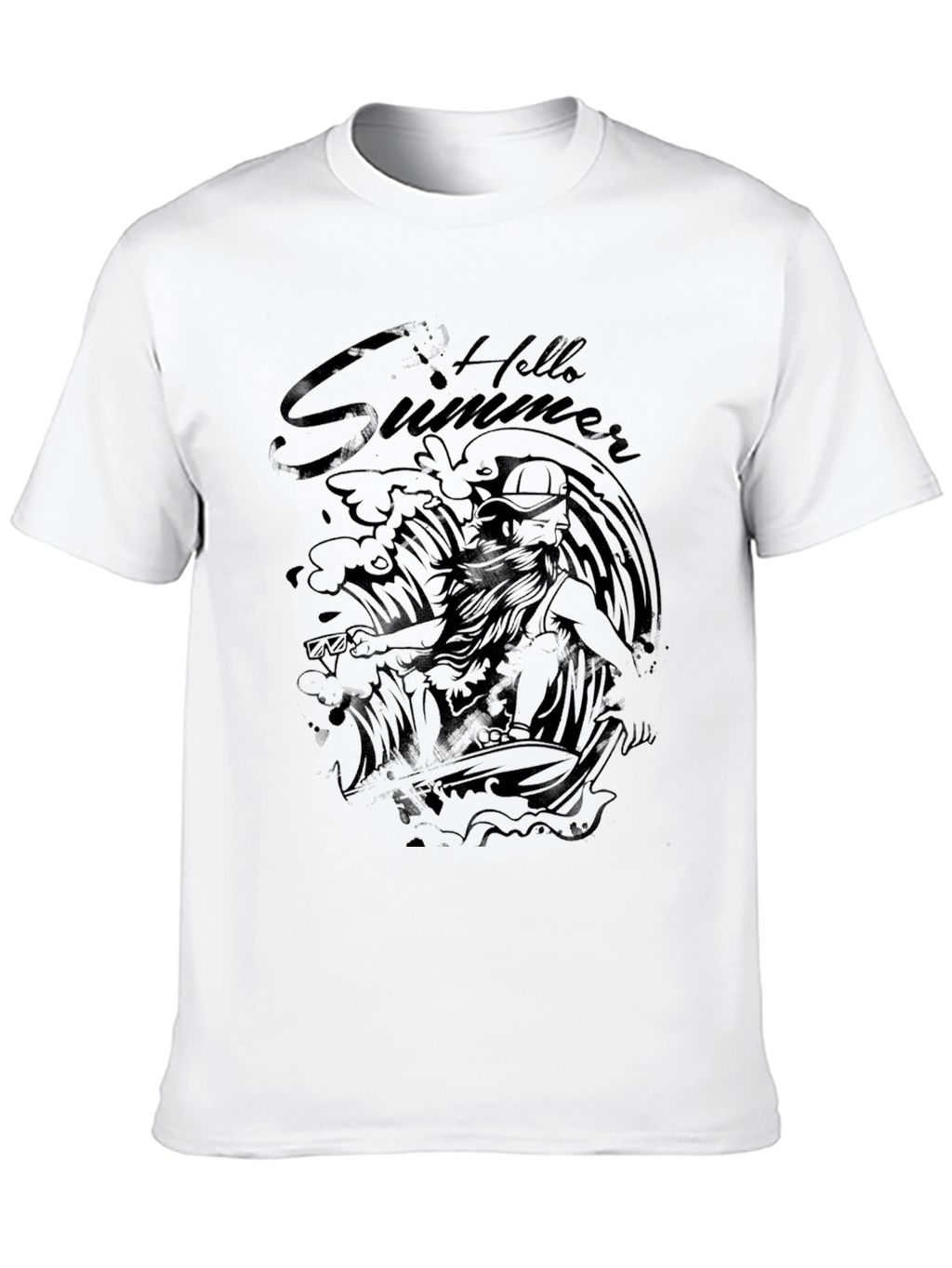 Black Hello Summer Surfer Graphic T-Shirt