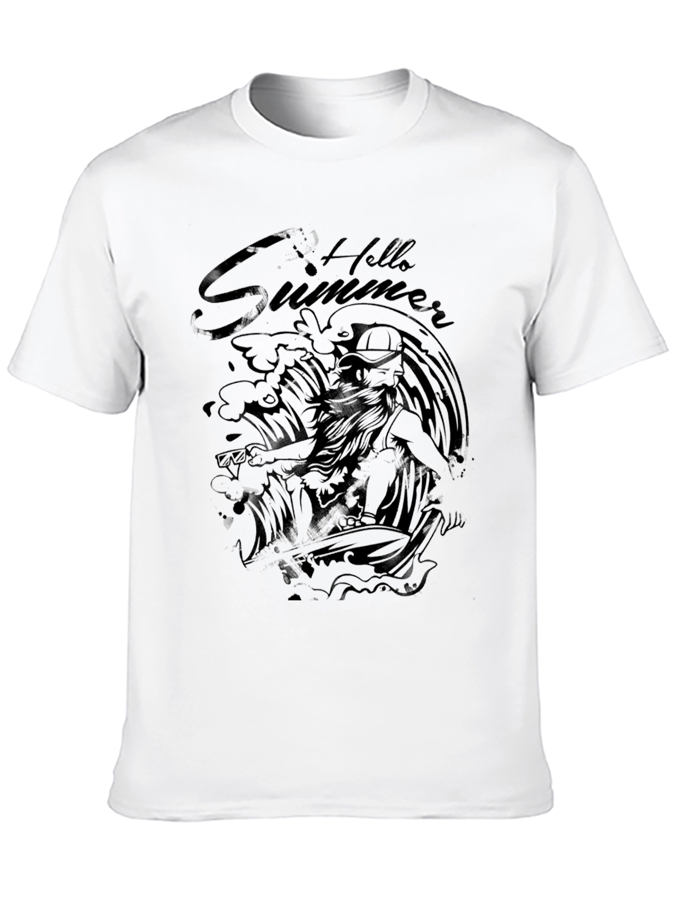 Black Hello Summer Surfer Graphic T-Shirt