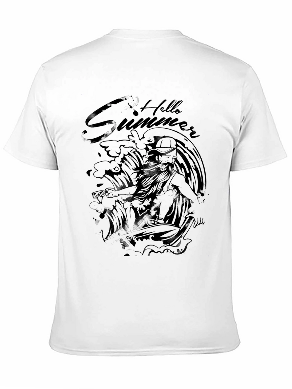 Black Hello Summer Surfer Graphic T-Shirt