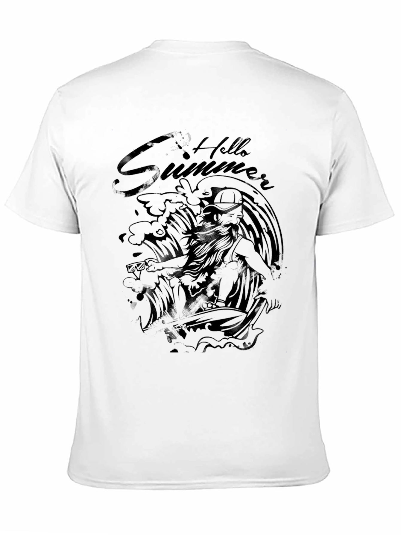 Black Hello Summer Surfer Graphic T-Shirt