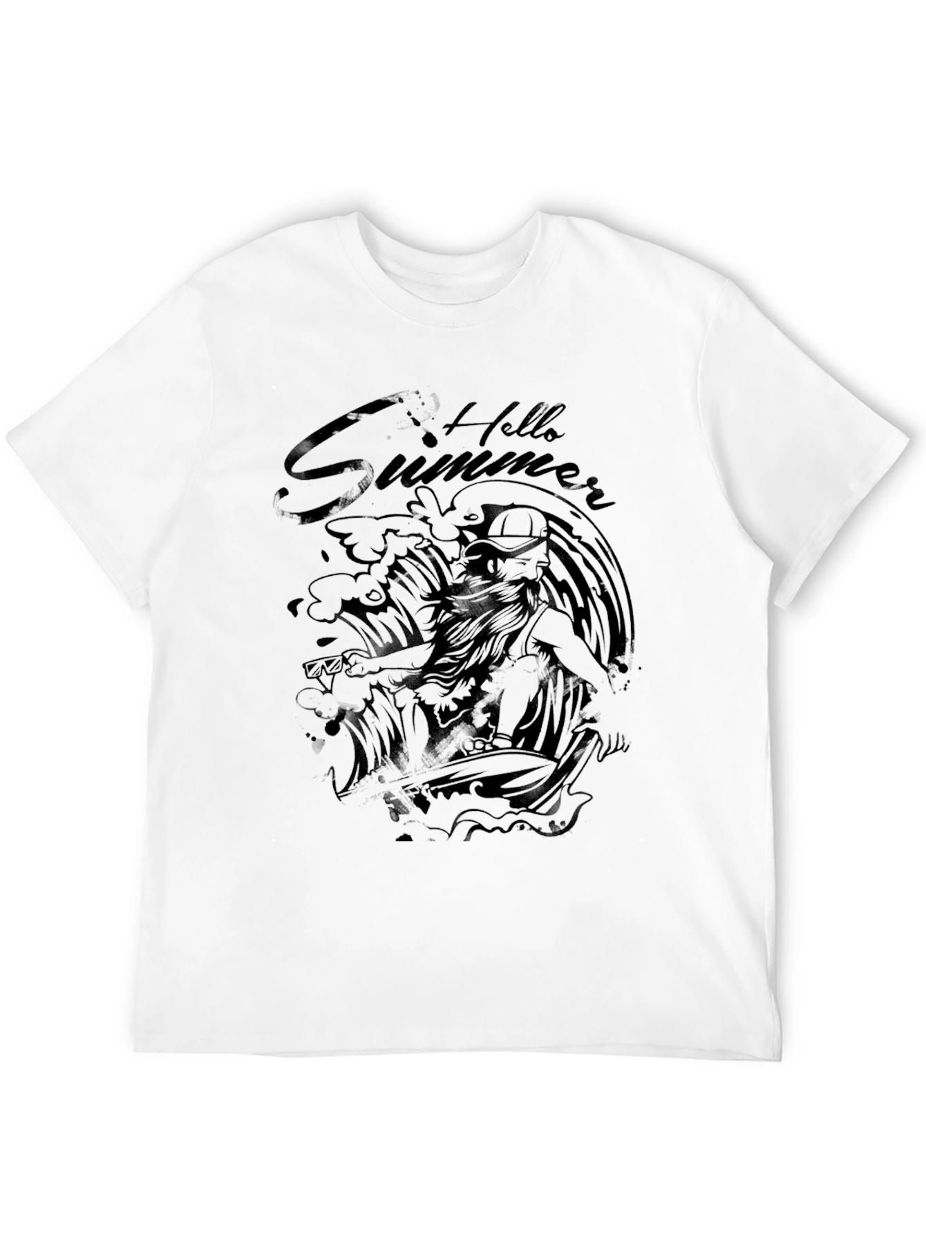 Black Hello Summer Surfer Graphic T-Shirt