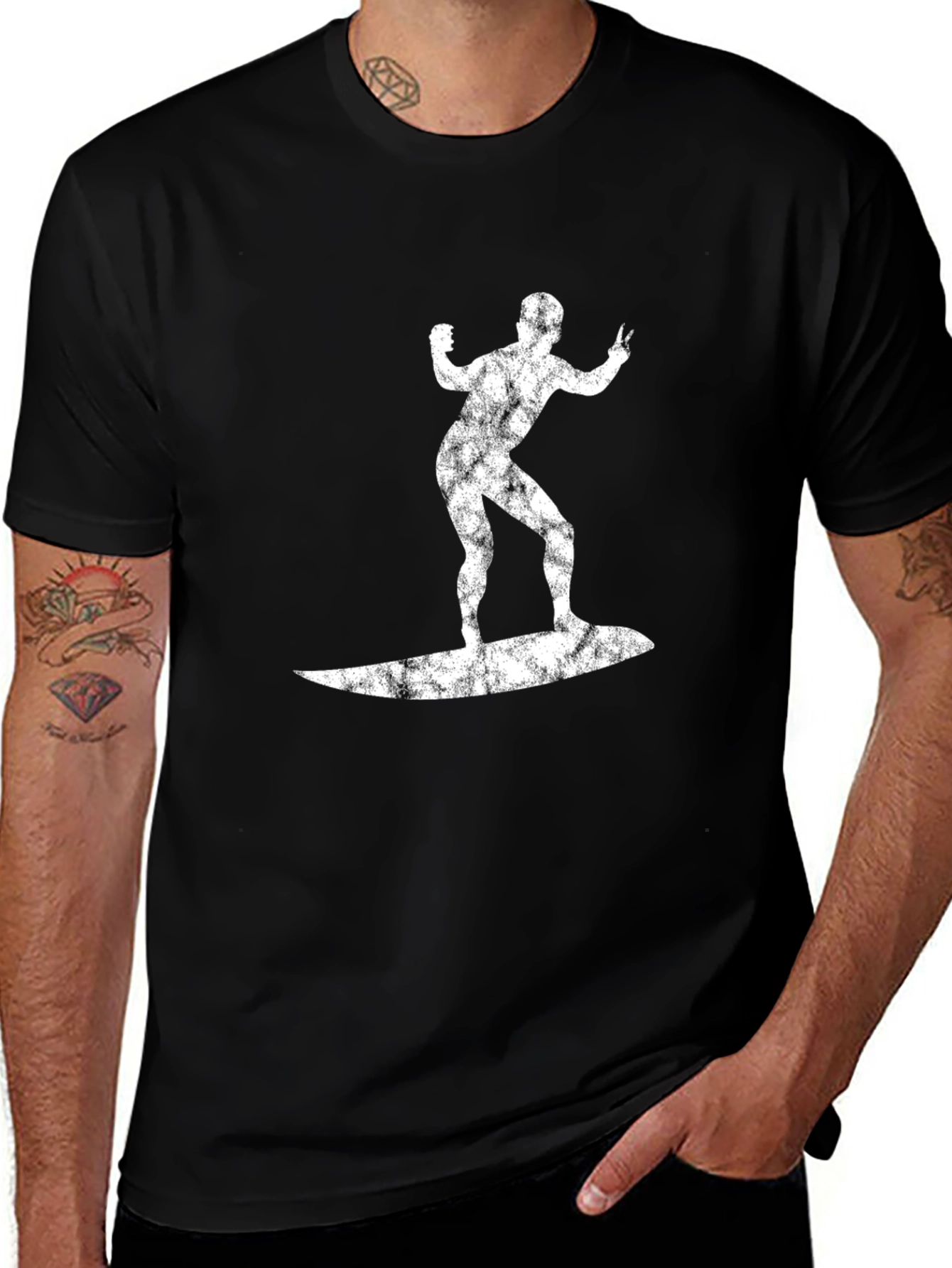 Surfer Graphic Tee - Black Cotton T-Shirt