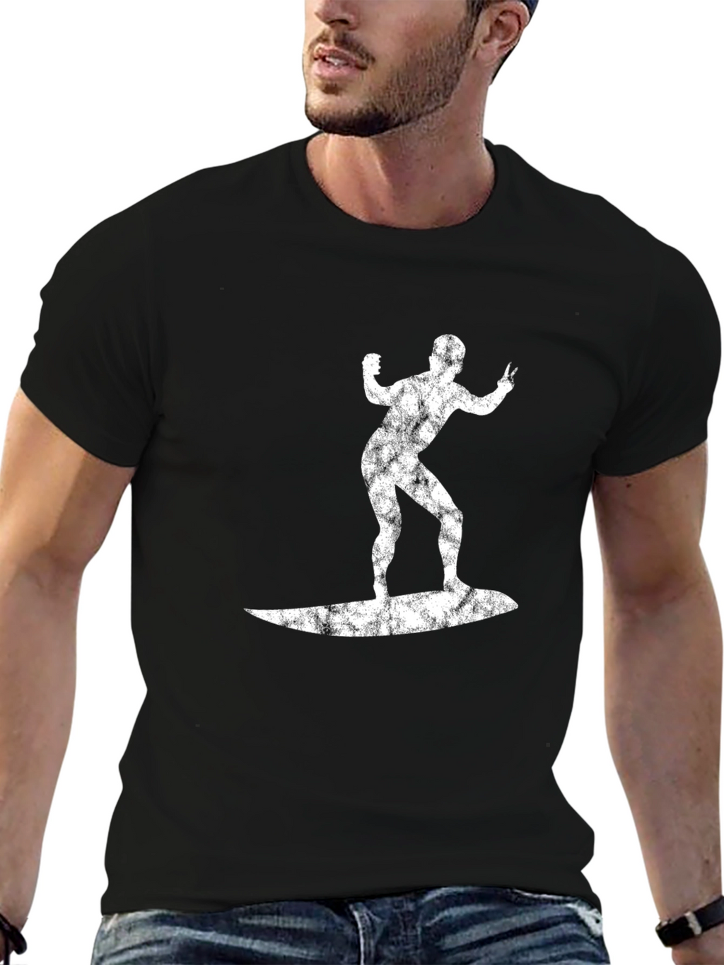 Surfer Graphic Tee - Black Cotton T-Shirt
