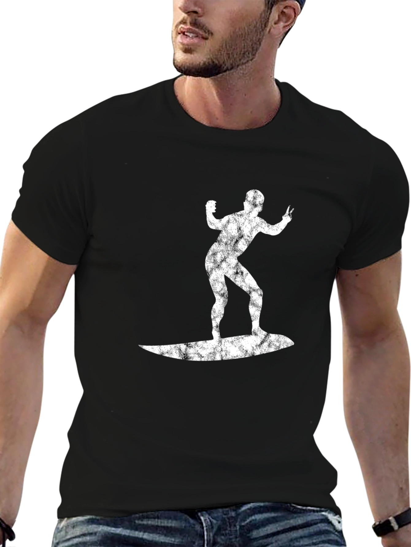 Surfer Graphic Tee - Black Cotton T-Shirt