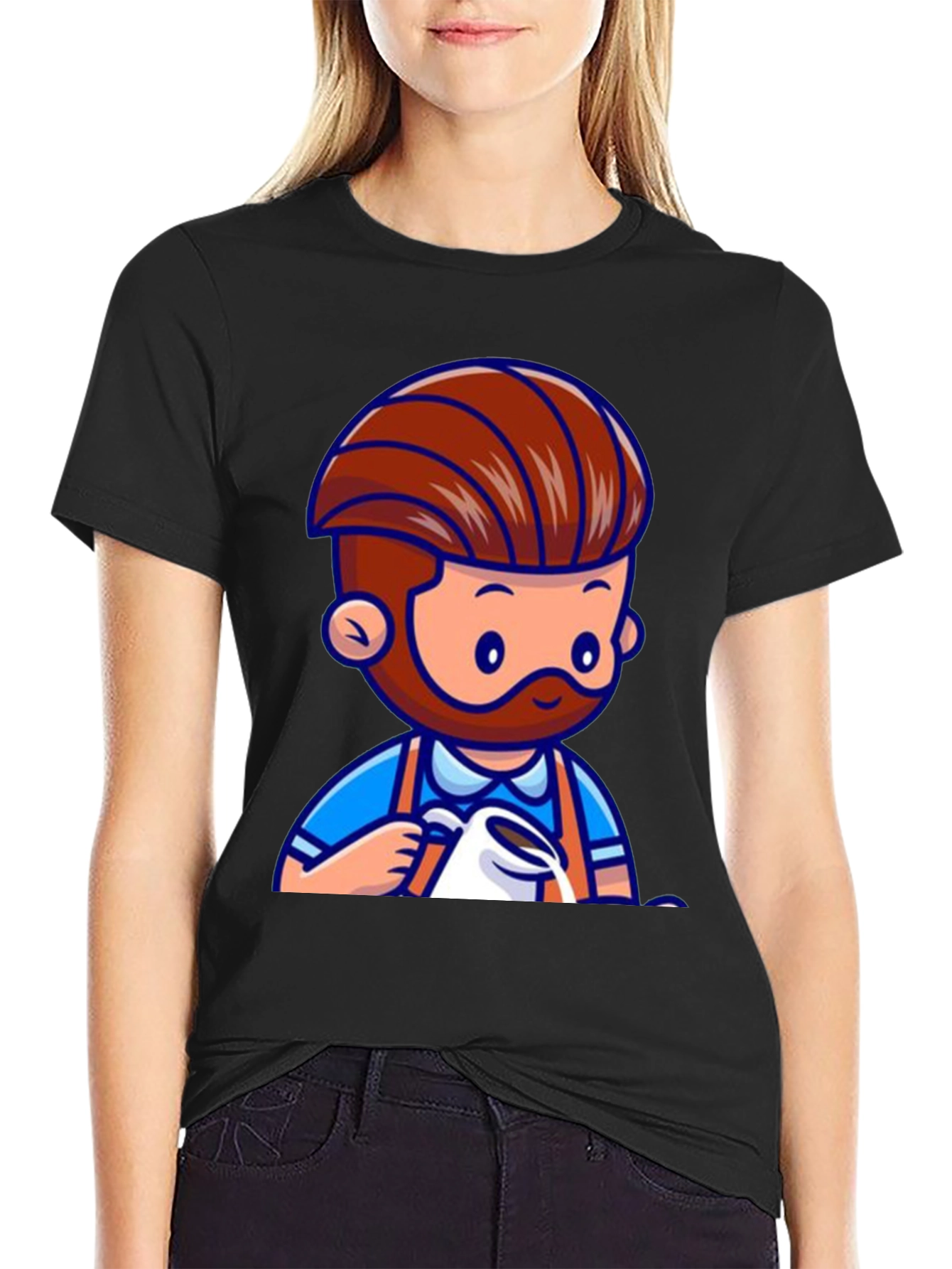 Barista Graphic Tee - Cartoon Coffee Lover T-Shirt