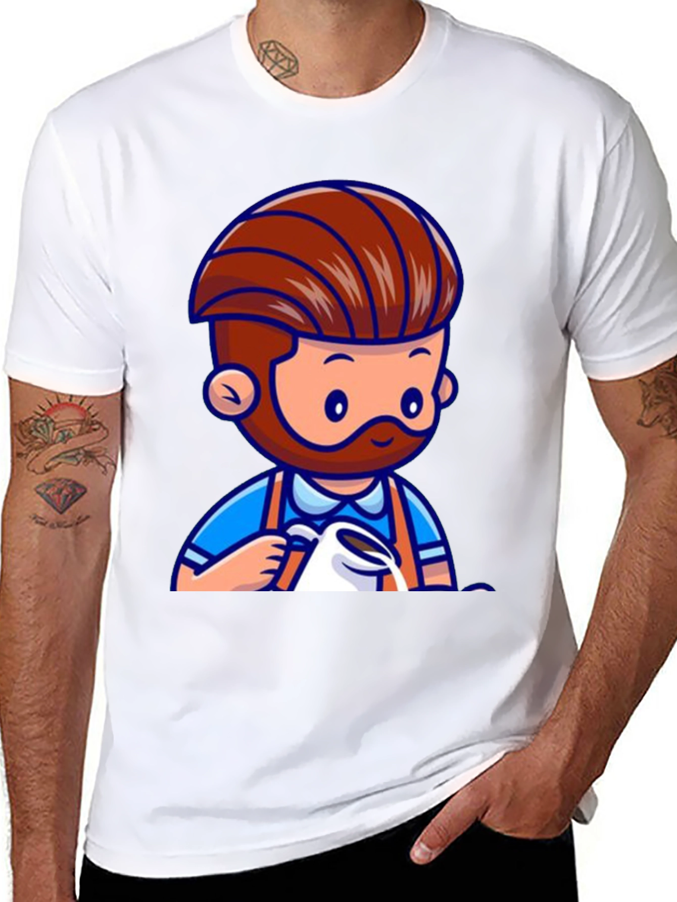 Barista Graphic Tee - Cartoon Coffee Lover T-Shirt