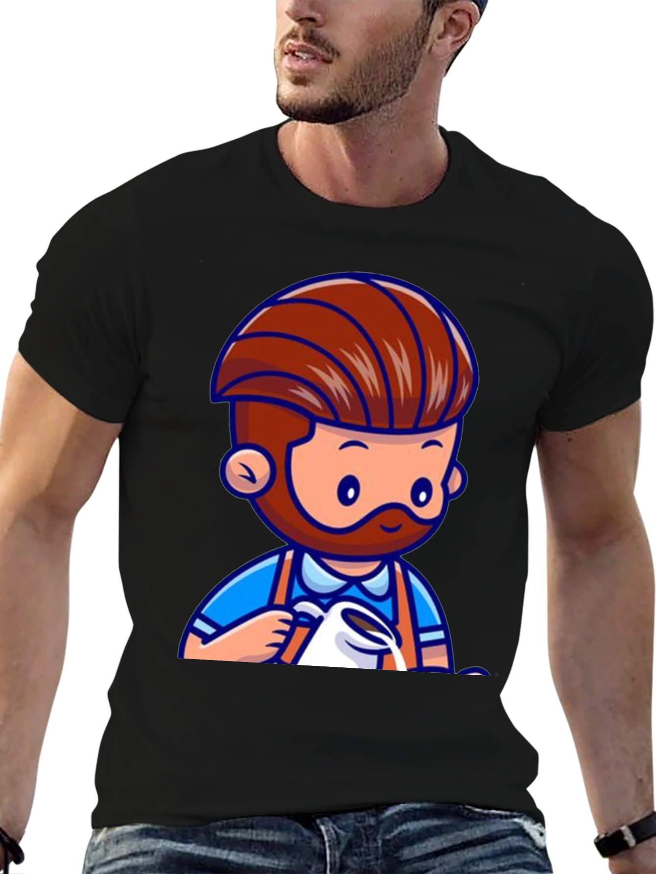 Barista Graphic Tee - Cartoon Coffee Lover T-Shirt